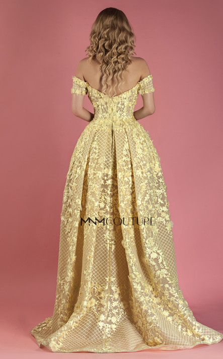 Off the Shoulder Yellow Floral Evening Gown