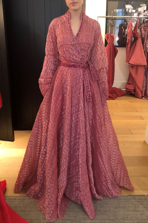 Long Sleeve Embellished Pink Gown