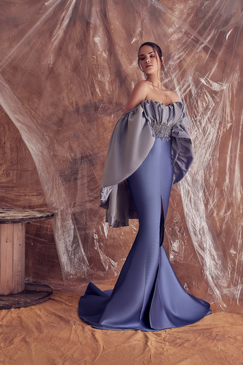 Manuela Off Shoulder Cape Mermaid Gown