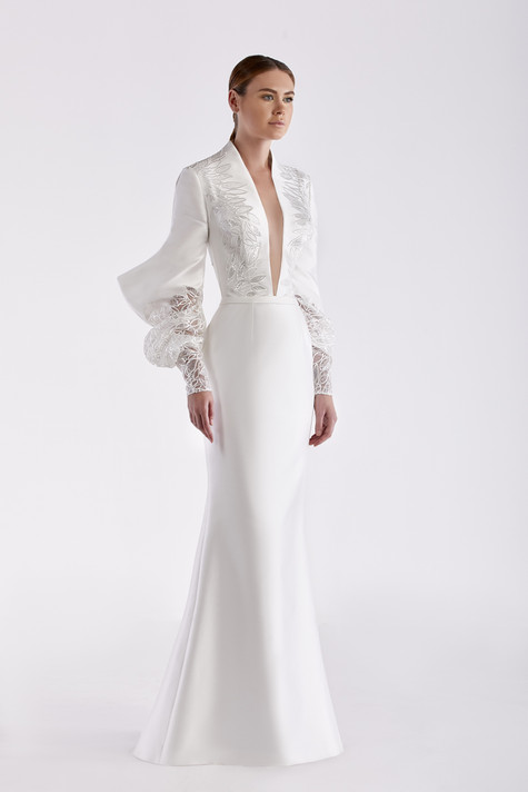 Long Sleeve Faille Gown