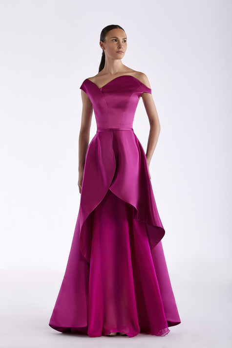 Satin and Chiffon Voile Gown