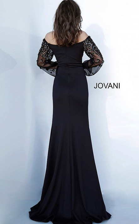 Beaded Long Sleeve Evening Gown