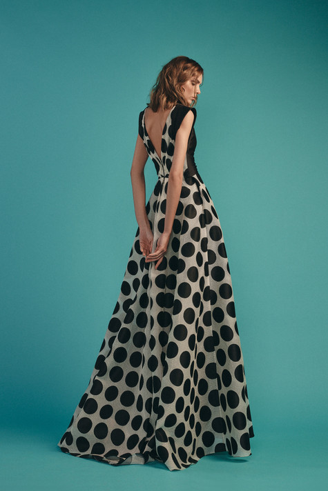 V-Neck Polka Dot Gown