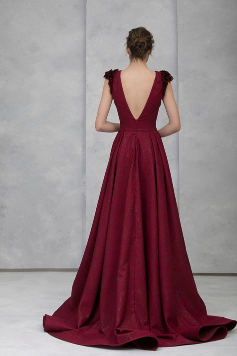 Hand-Embroidered Brocade Cap Sleeve Gown