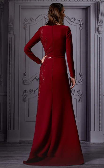 Long Sleeve Embellished Split Gown