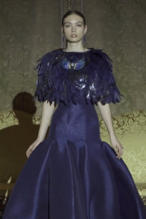 Bessude Feathered Cape Gown