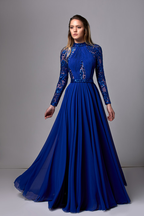 Sequin Sleeve Mouslin Gown