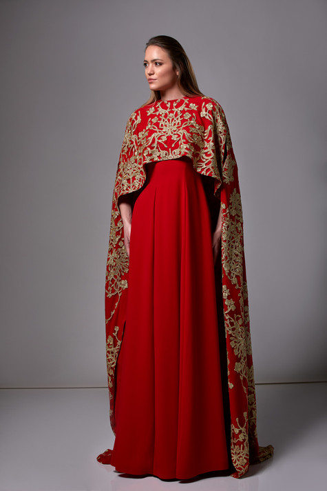 Crepe Gown with Beaded Cape