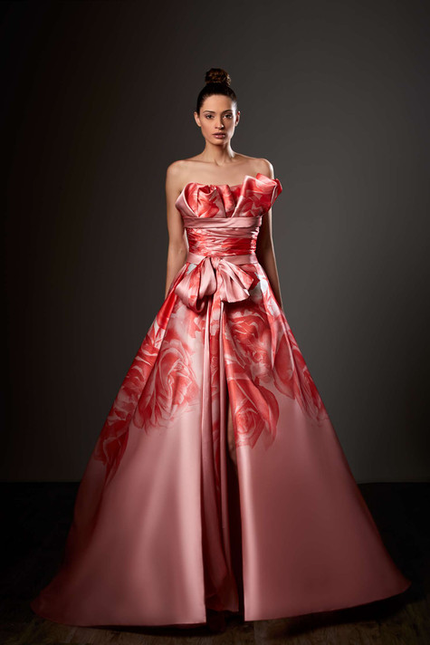 Strapless Floral A-Line Gown