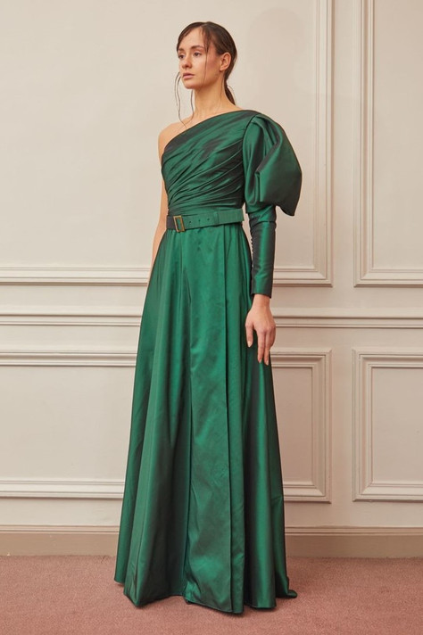 One Shoulder Gigot Sleeve Gown