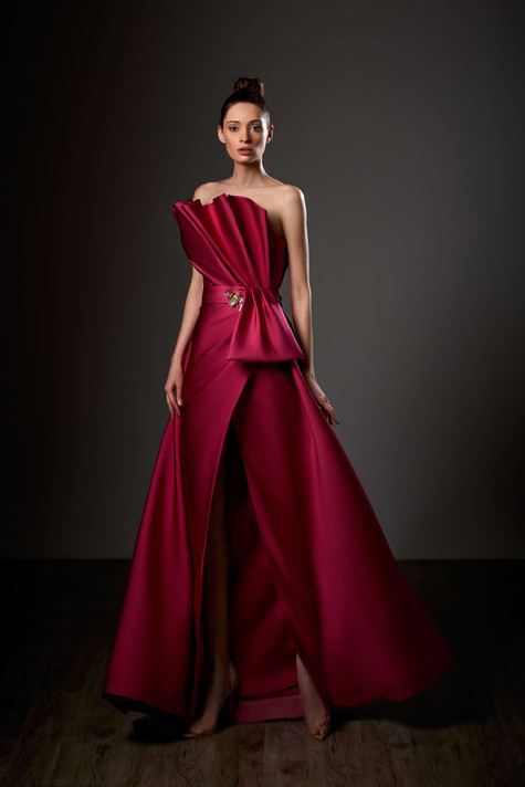 Sculpted Bodice A-Line Slit  Gown