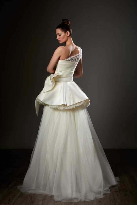 One Shoulder Peplum A-Line Ball Gown