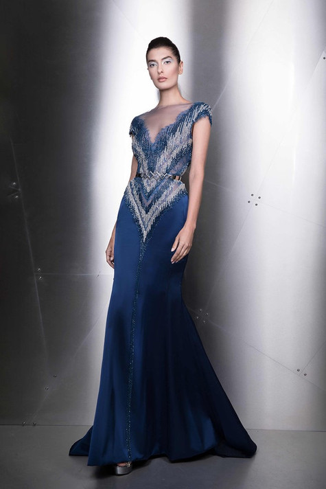 Illusion Neck Embellished Cap Sleeve Gown