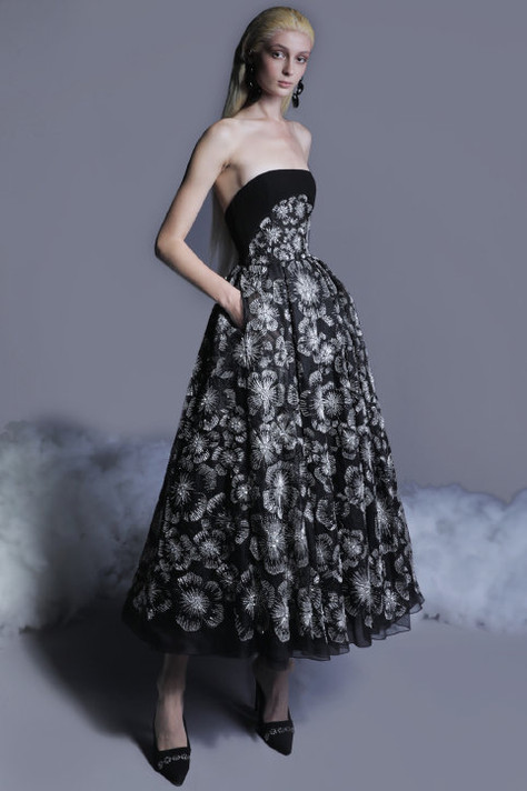 Beaded Strapless Tulle Midi Dress