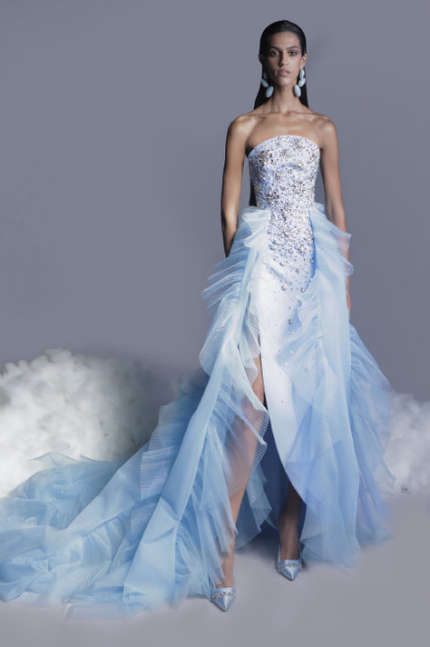 Beaded Crepe Gown with Overskirt