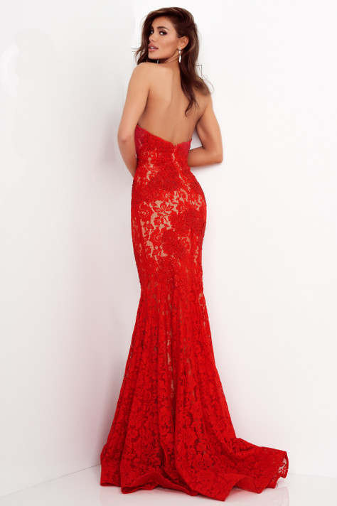 Fitted Strapless Lace Gown