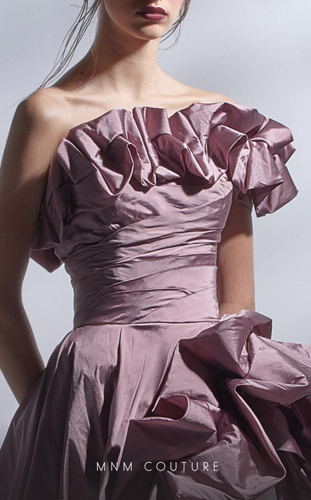 Strapless Ruffled A-Line Gown