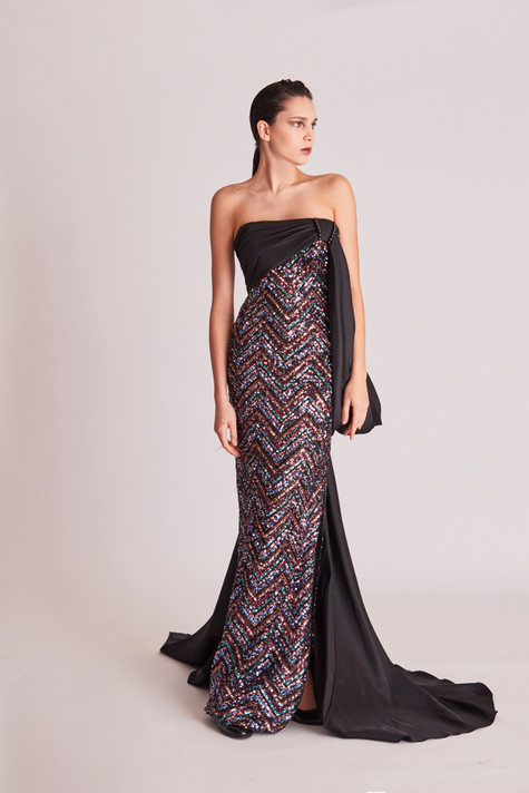 Sequin Embellished Strapless Gown