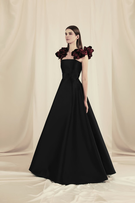 Satin Duchesse Twin Cascade Full Gown