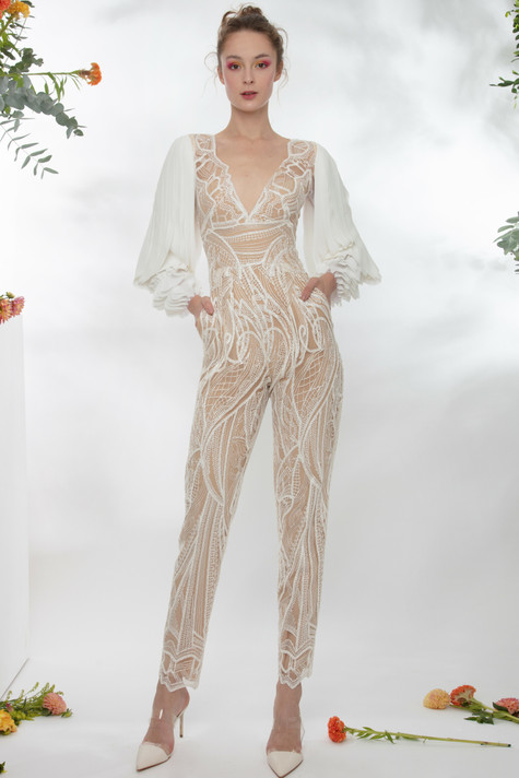Jumpsuit With Laser-Cut Sleeves