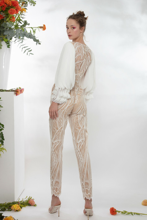 Jumpsuit With Laser-Cut Sleeves