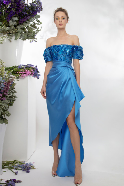 Embellished Off-Shoulder Midi Dress