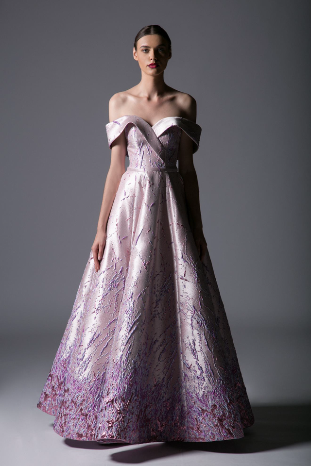 Edward Arsouni Off Shoulder Jacquard Gown - District 5 Boutique