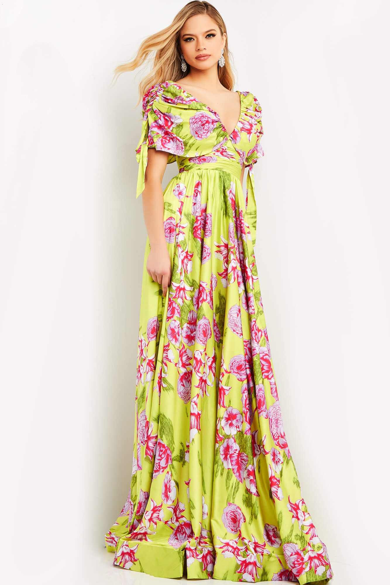 Jovani Floral Chiffon Maxi Gown- District 5 Boutique