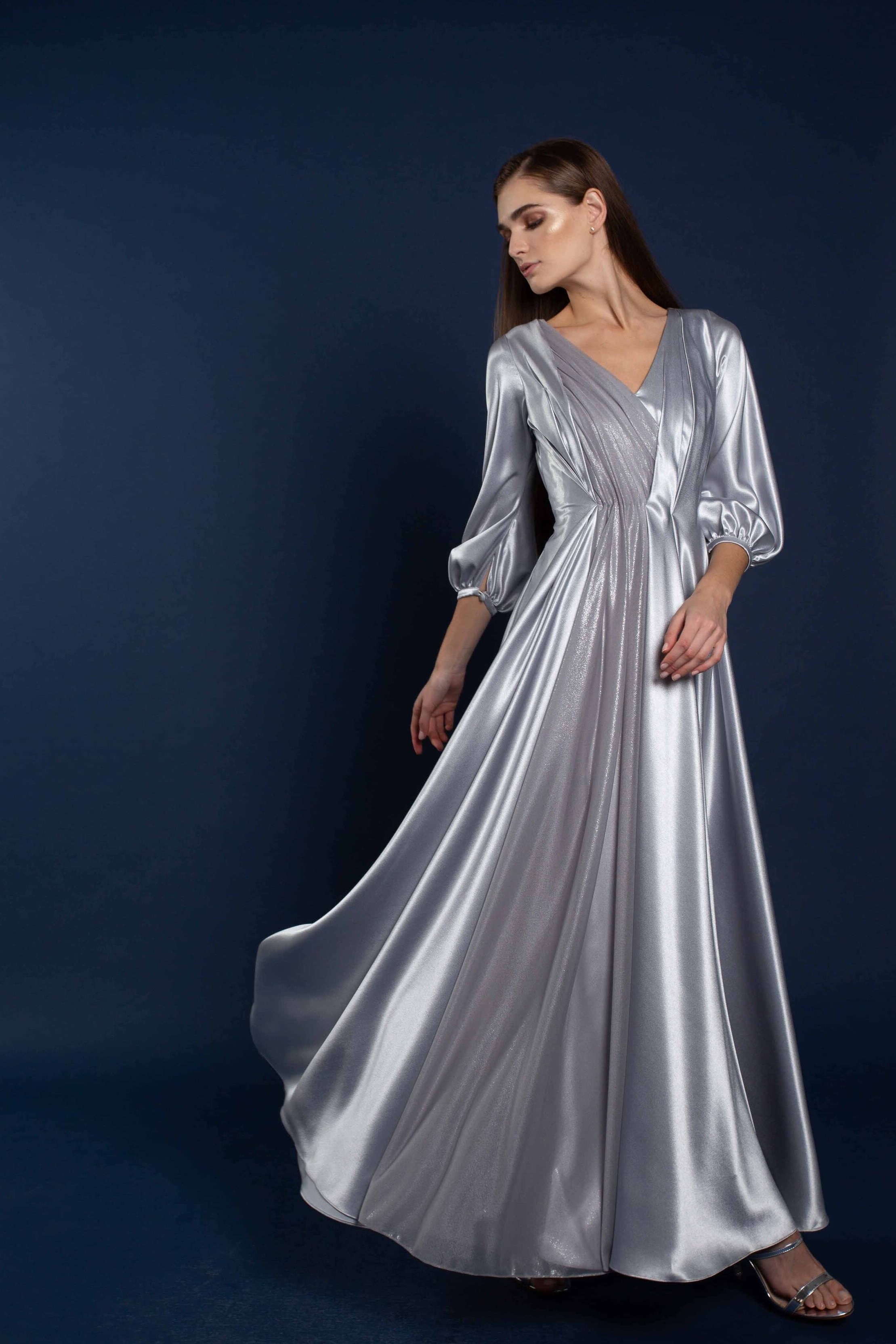 Anaya Zaara Shiny Satin Wrap Dress - District 5 Boutique
