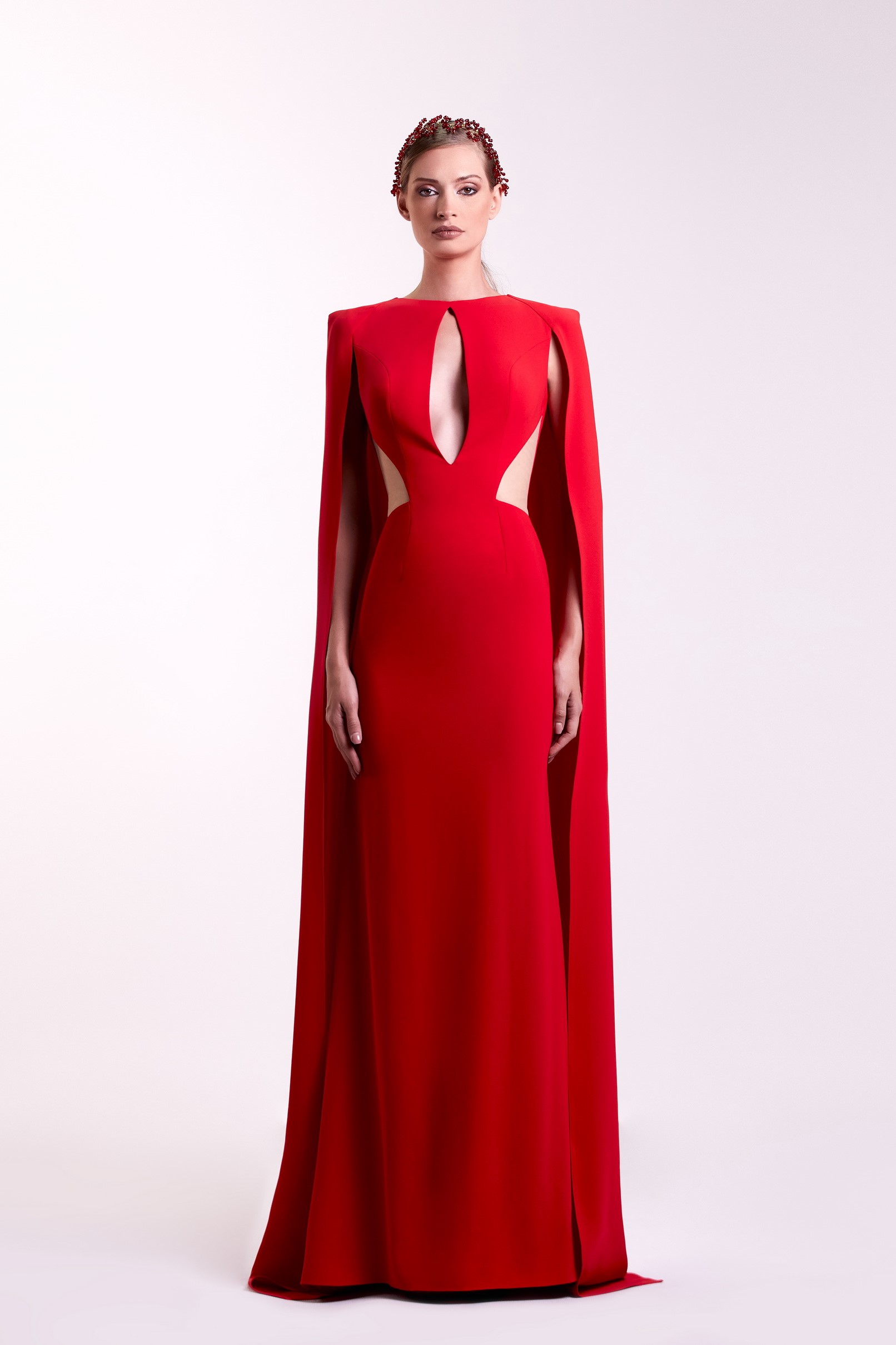 Gown : Red georgette long plain gown