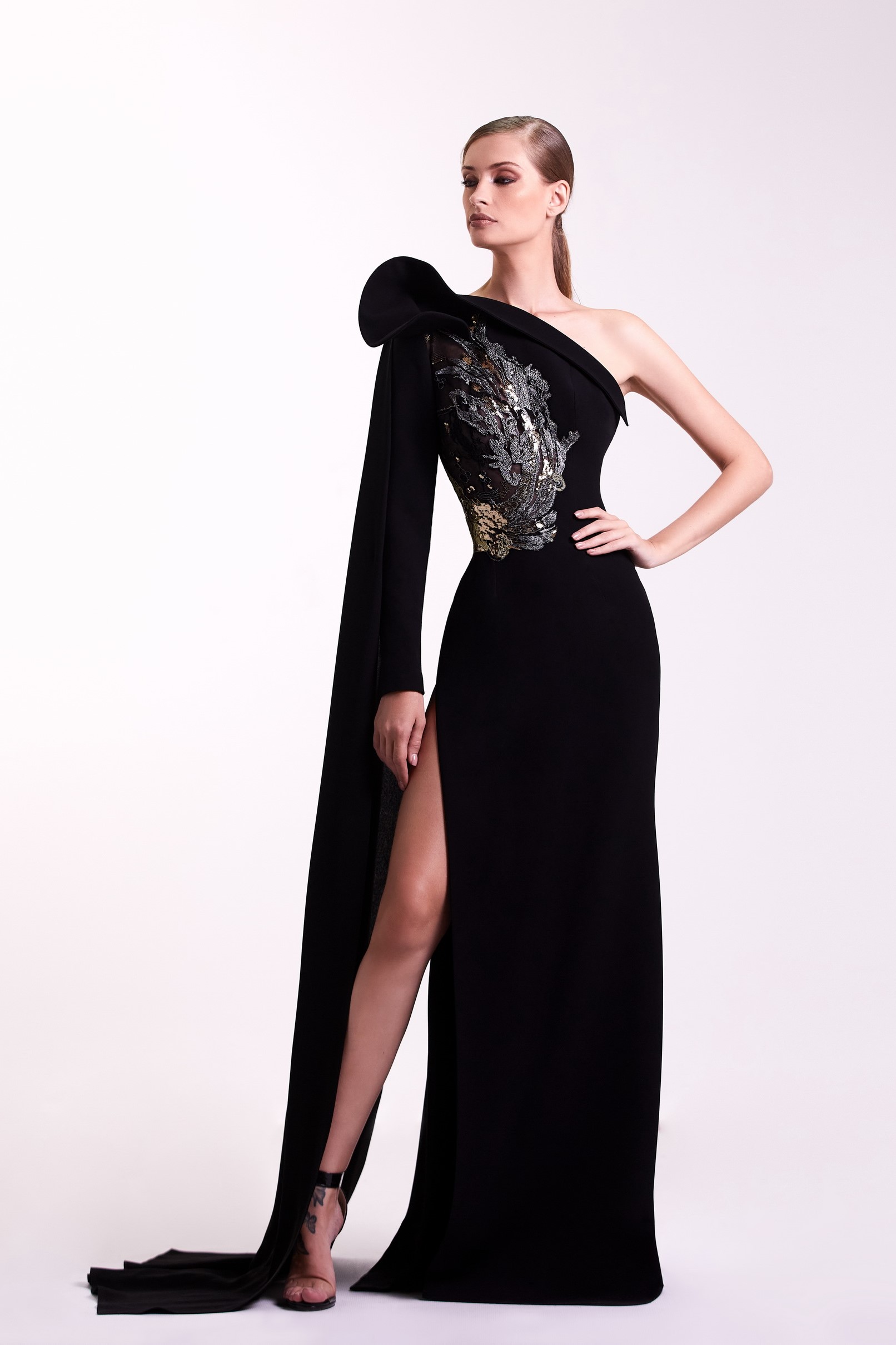 Jean Fares Couture- High Slit Black Gown- District 5 Boutique