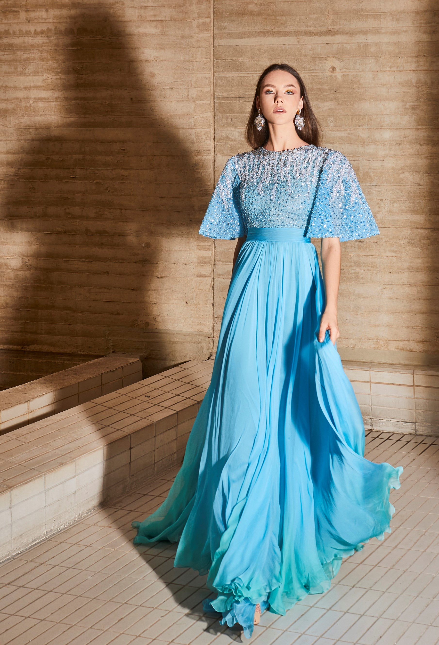 Chic and Holland - HF1611 Bell Sleeve Lattice Trumpet Gown | Beaded maxi  dress, Gowns, Unique prom dresses