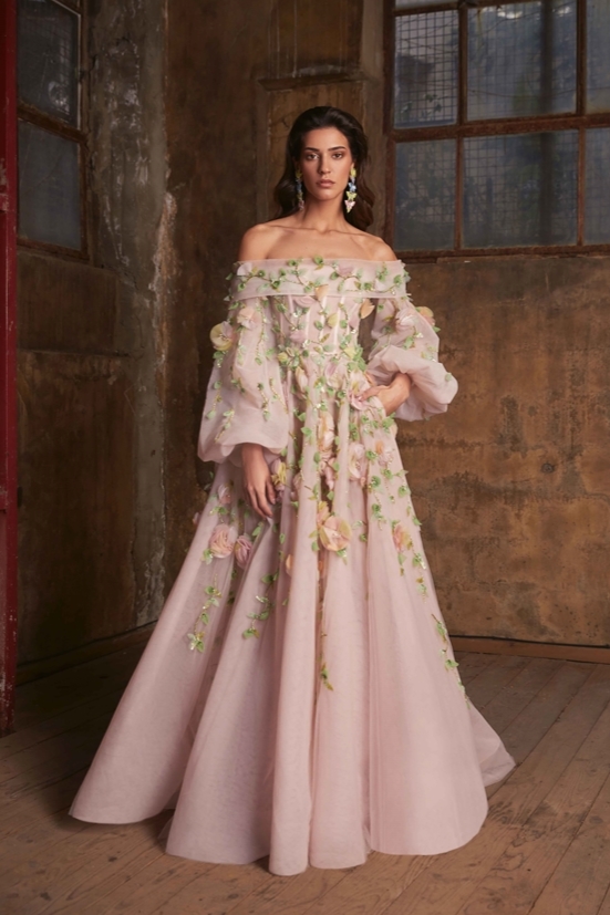 Tony Ward Off Shoulder Puff Sleeve Gown District 5 Boutique