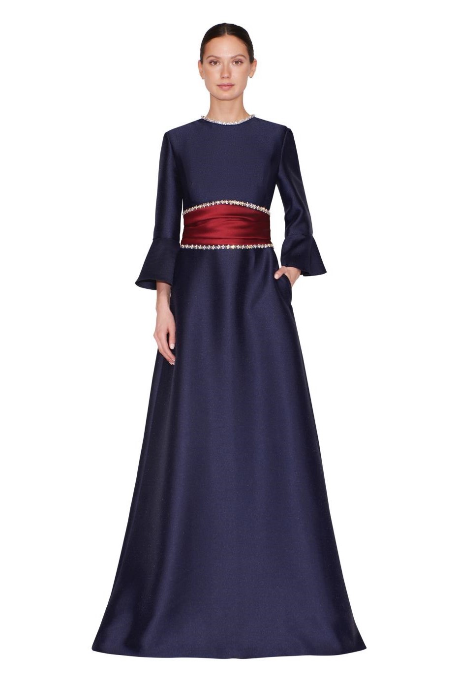 Reem Acra 3/4 Bell Sleeve Caftan Gown- District 5 Boutique