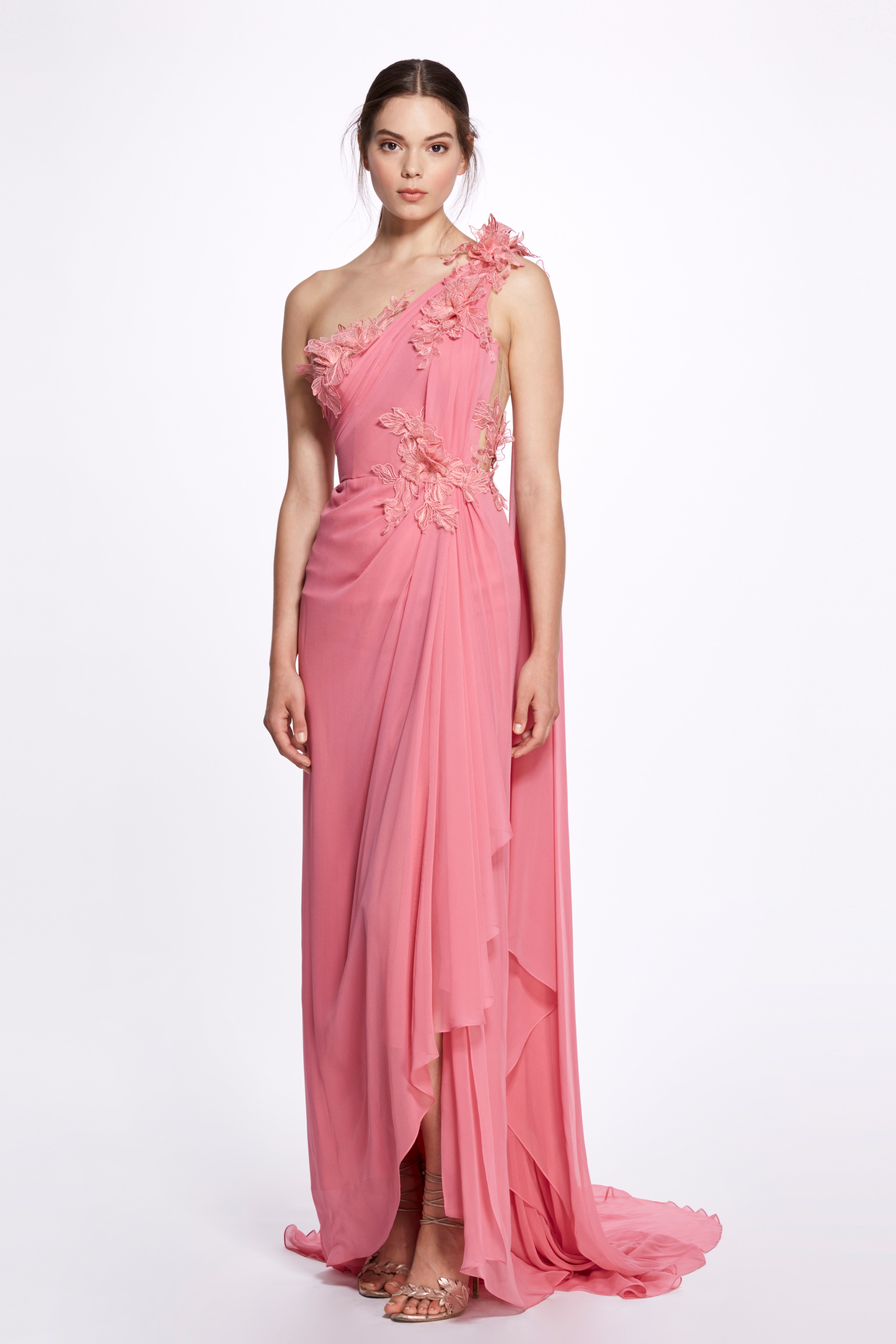 Marchesa Couture One Shoulder Grecian Chiffon Gown - District 5