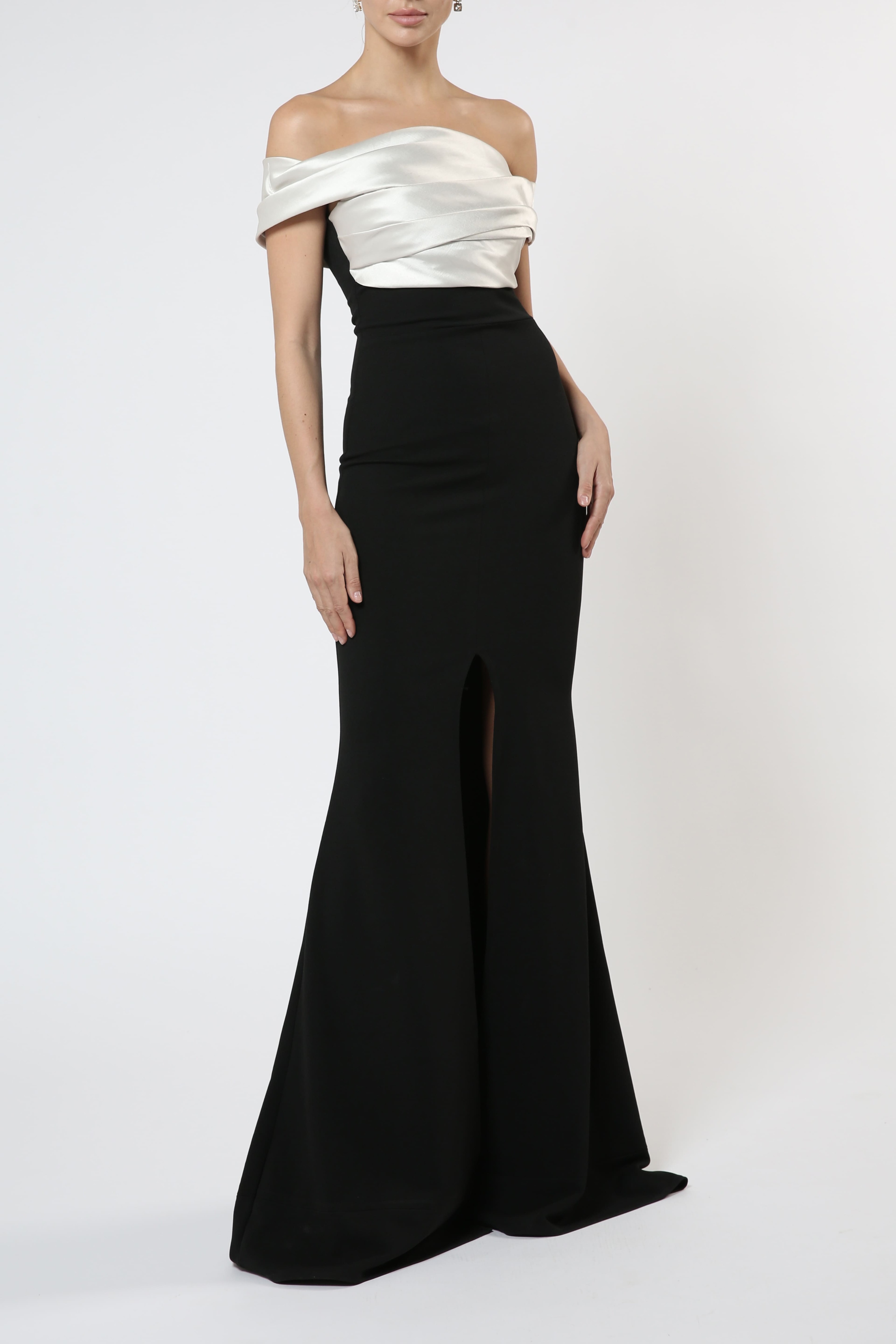 Zeena Zaki Off Shoulder Scuba Crepe Gown - District 5 Boutique