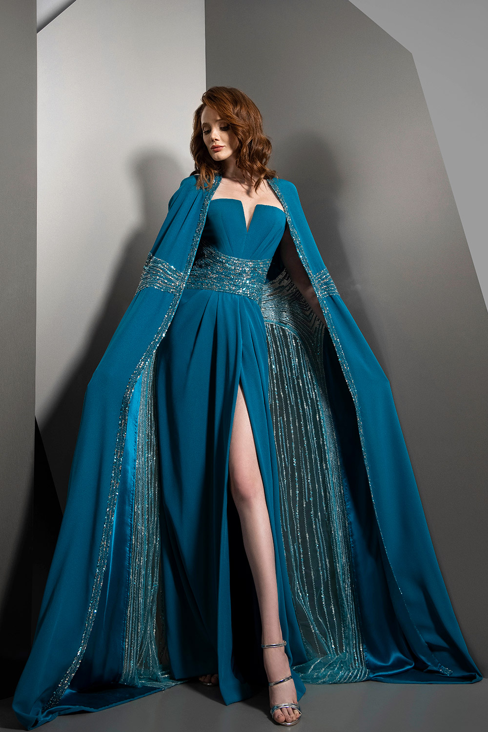 J Kara Bead-Embellished Cape Gown - Macy's