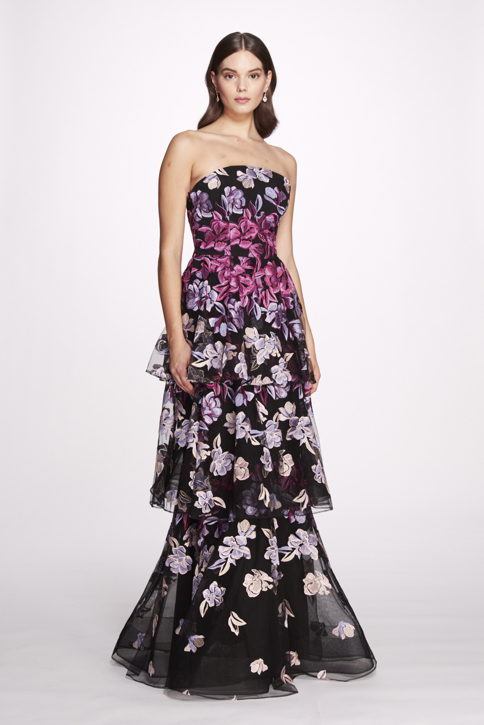 Marchesa Notte Embroidery on Tulle 3-Tiered Gown - District 5 Boutique