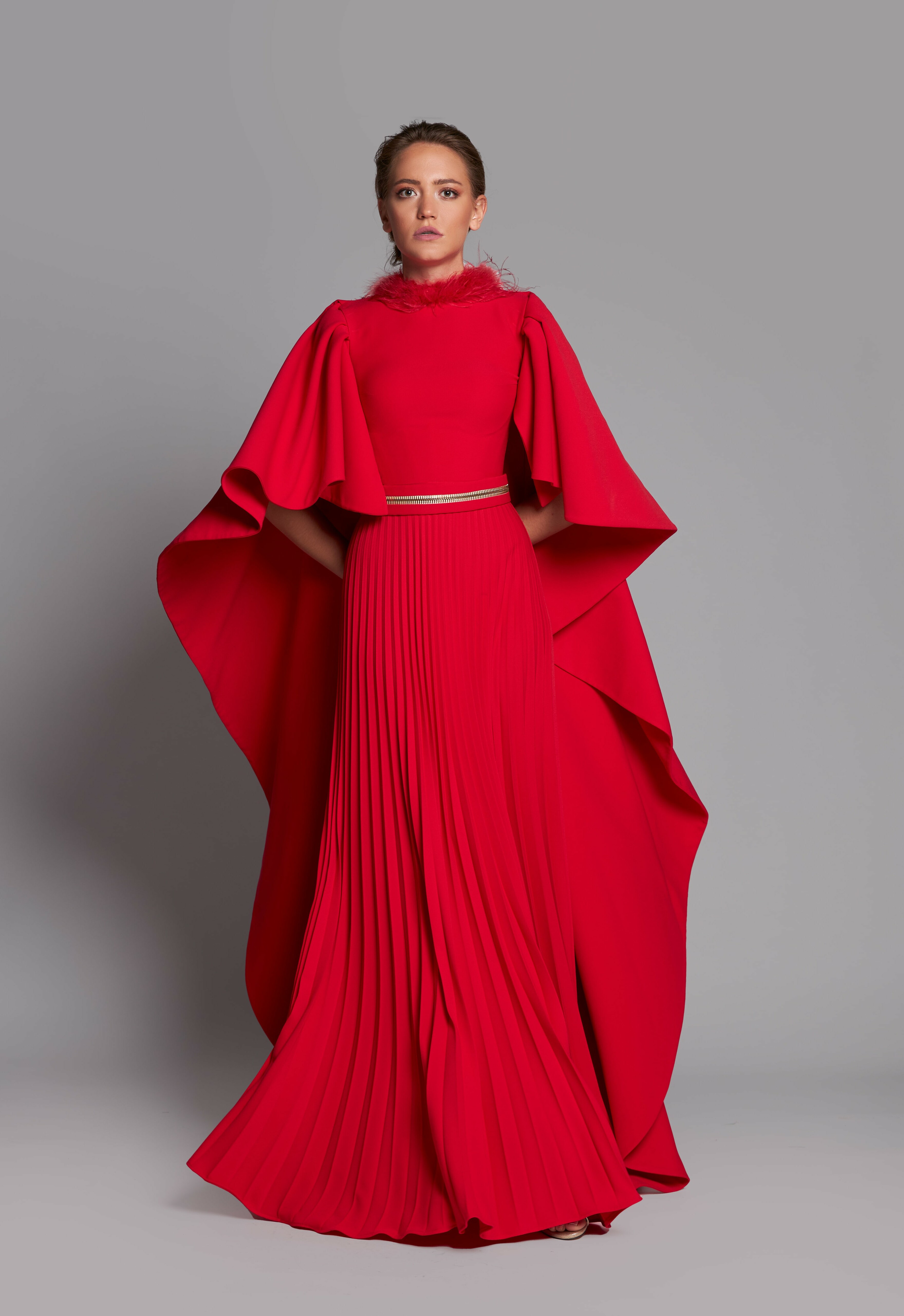 Lilly Ibrahim Pleated Cape Gown - District 5 Boutique