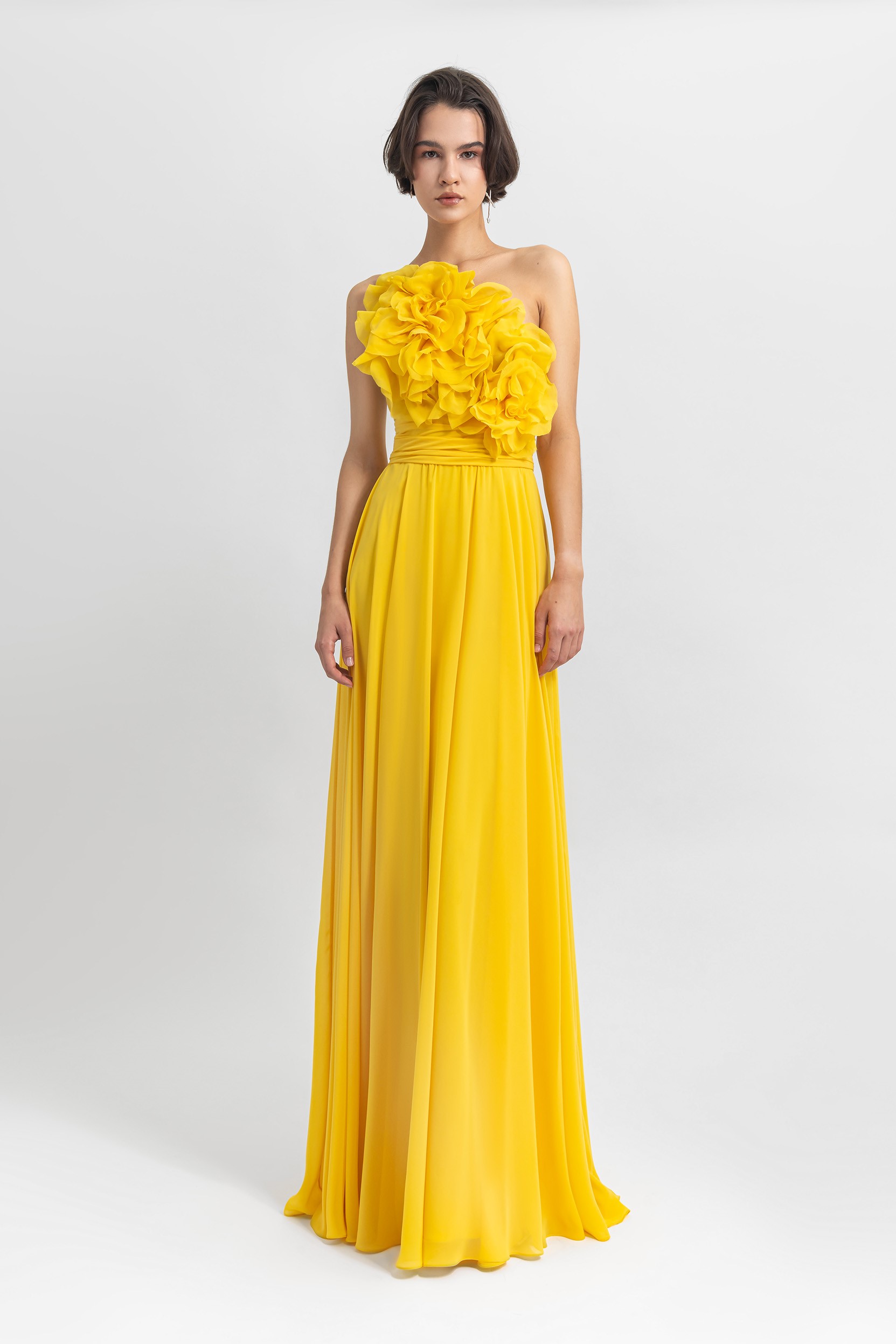 Buy Long Chiffon Dress, 1960s, Yellow, Maxi Dress, Formal, Yellow Flowers,  11, 4,6,formal Dress Online in India - Etsy