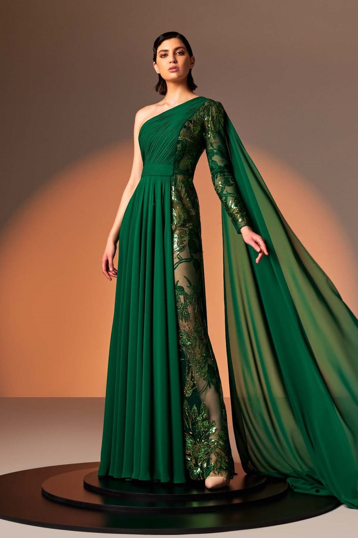 Edward Arsouni Crepe Georgette Gown with Lace - District 5 Boutique
