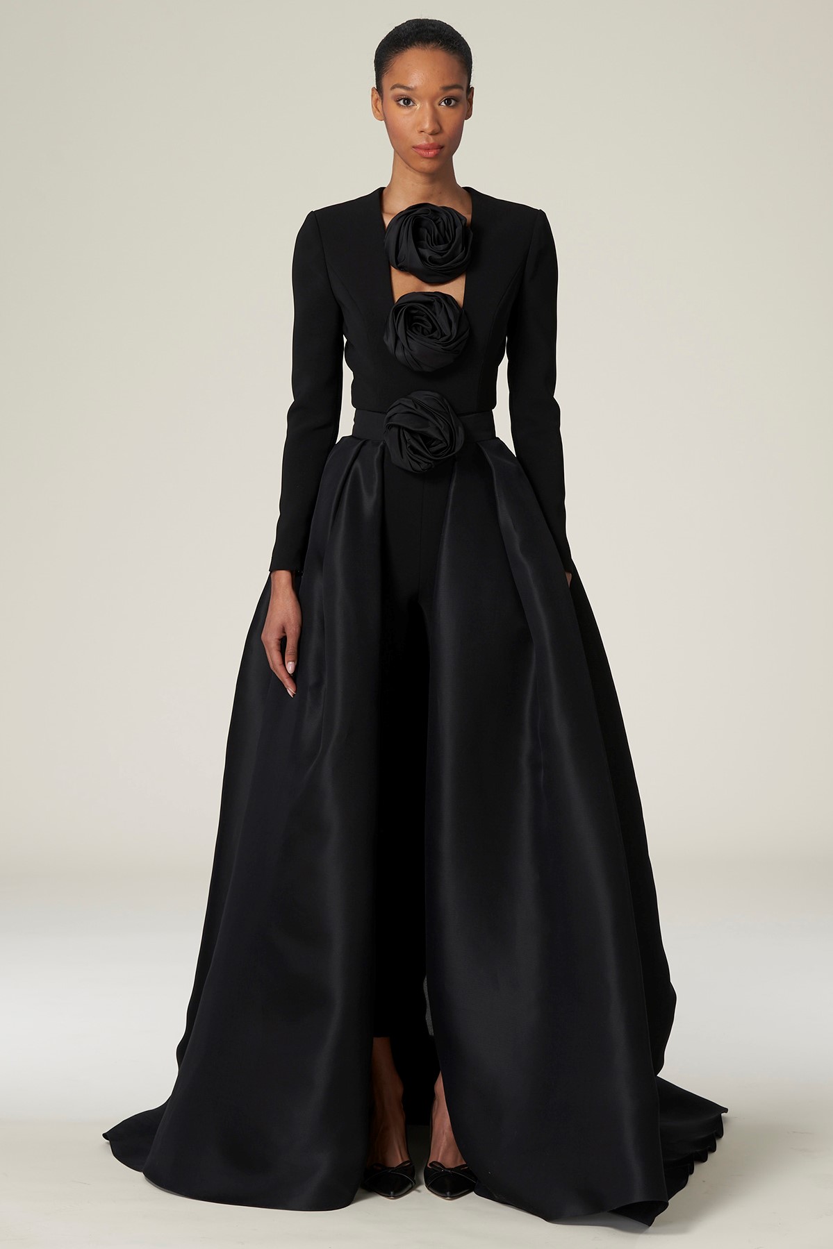 Buy Black Silk Crepe V Neck Angel Sleeve Jumpsuit With Belt For Women by  Aakaar Online at Aza Fashions.