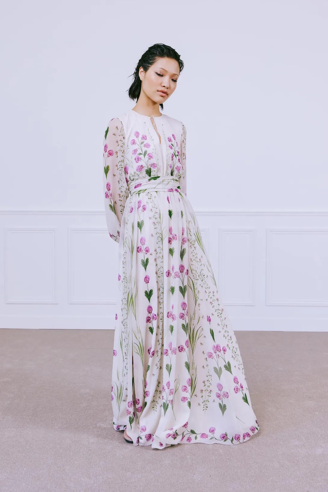 Beautiful floral printed Silk Long Gown. Embellished with hand embroidery  on yoke. Light weig… | Indian gowns dresses, Floor length dresses indian,  Designer dresses