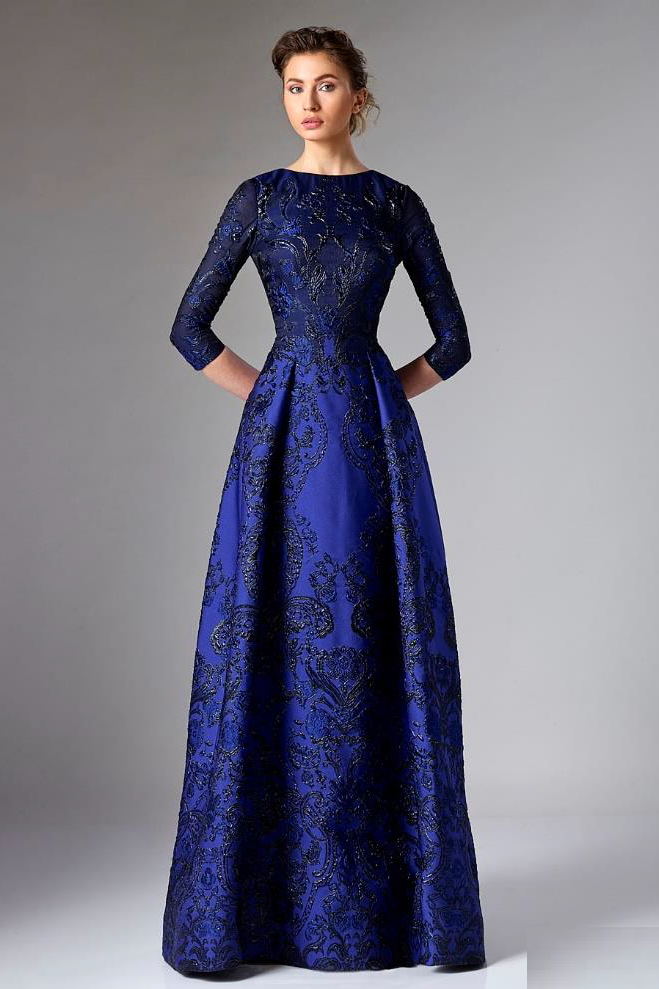 blue jacquard dress