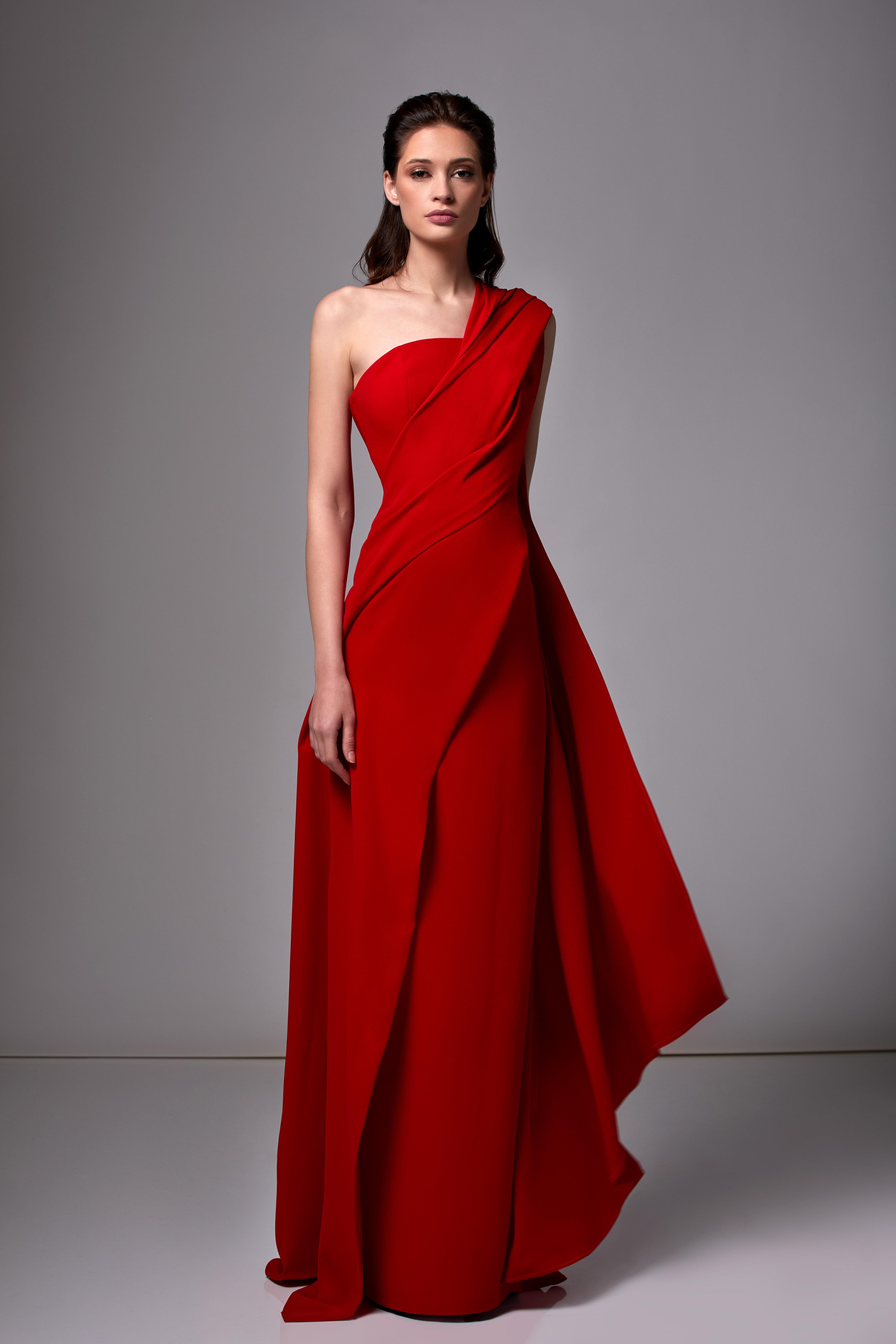 Edward Arsouni Draped One Shoulder Crepe Gown - District 5 Boutique