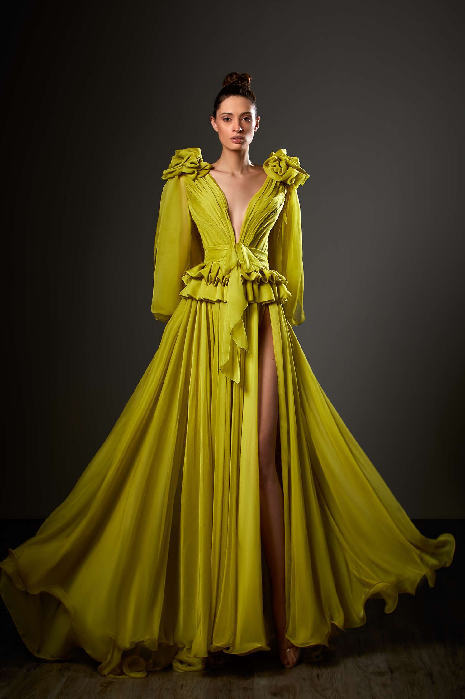 Buy Yellow Voil Silk Scoop Neck Embroidered Gown For Women by Salian By  Anushree Online at Aza Fashions.