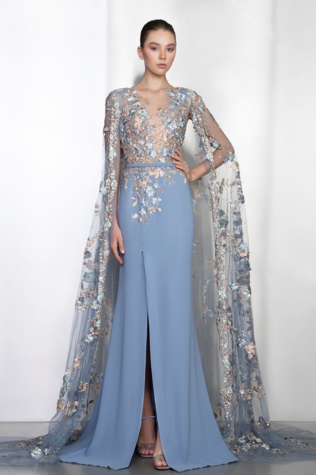 Royal blue cape sleeve gown – TheStylease.com