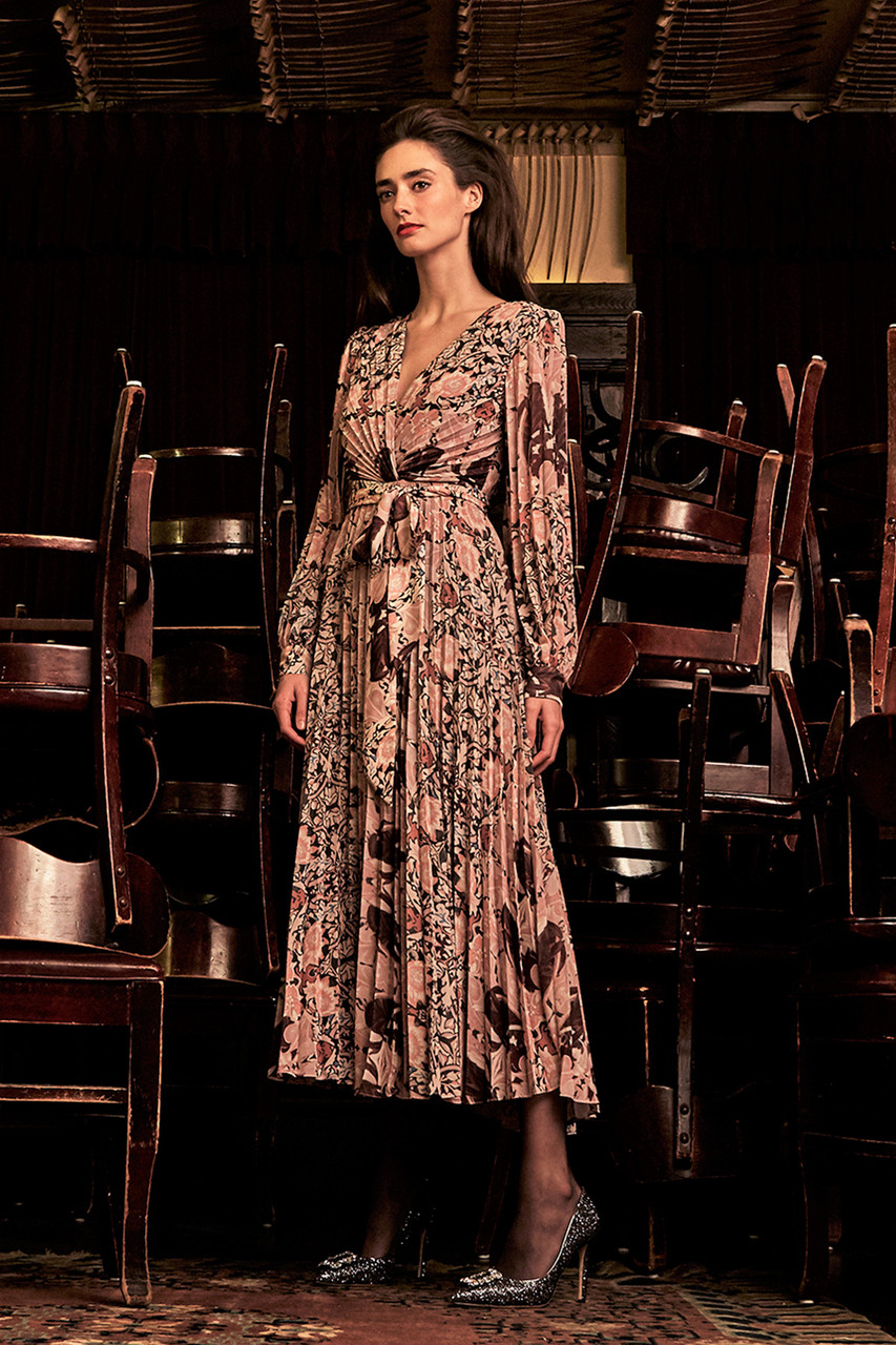 Badgley Mischka Long Sleeve Print Day Dress