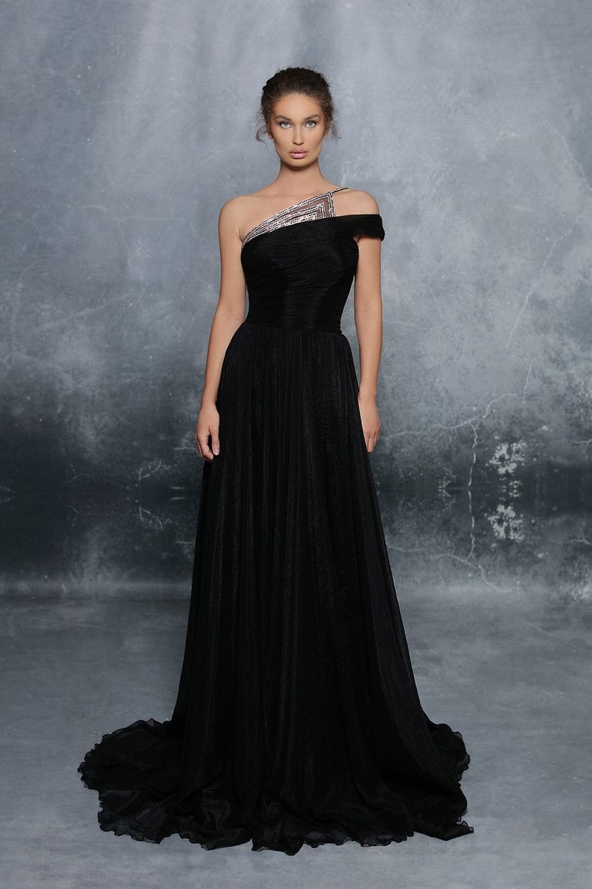 one shoulder chiffon dress