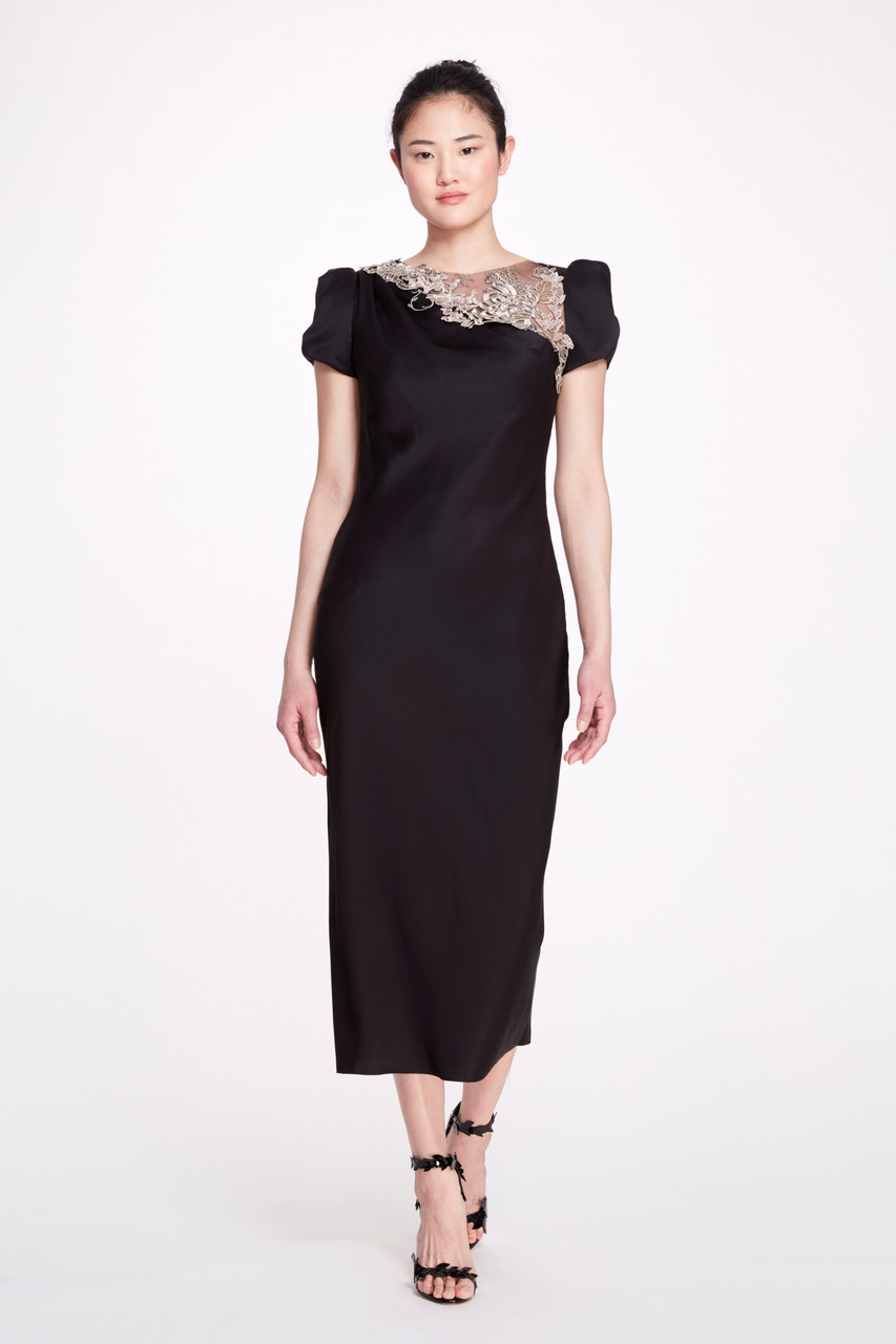 Marchesa Short Sleeve Midi Dress